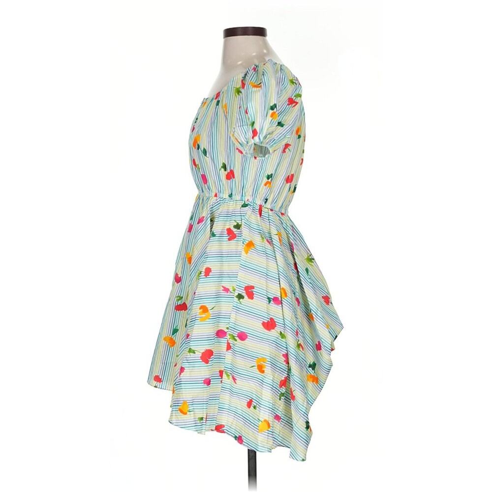 Caroline Constas Bardot Midi Dress Small Floral Pinstripe Cottage Resort Cruise - Picture 5 of 9